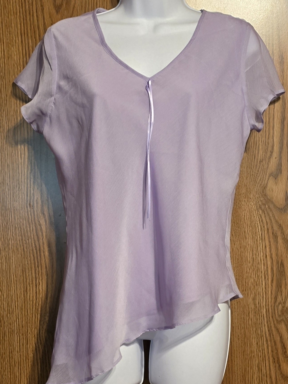 Dorothy Perkins Lilac V-Neck Ribbon-Tie Sheer Blouse